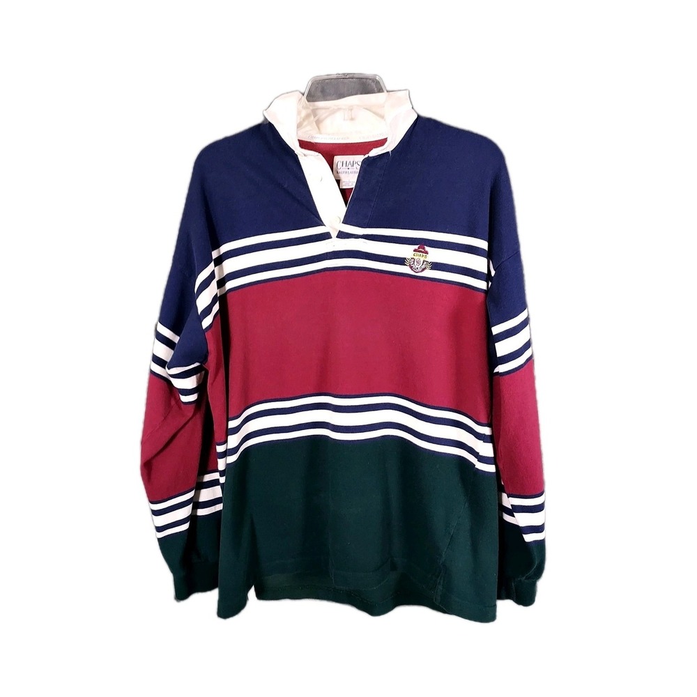 Vintage‎ Chaps Ralph Lauren Striped Color block Rugby Shirt Men's Size Medium